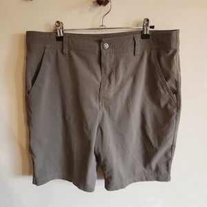 Prana Standard Fit Flat Front Shorts Stretch Green Gray Drawsting 34